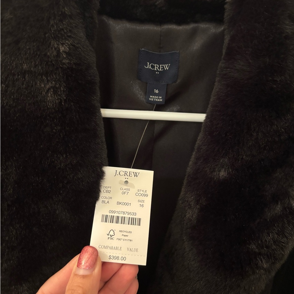 J. Crew Factory Black Lady Day Coat with Faux-Fur Shawl Collar (NWT!!!) - Picture 2 of 5